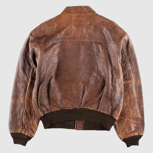 80s A2 Flight Vintage Style Military Leather Jacket Distressed Bomber coat