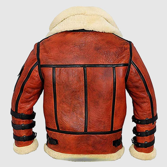 Aviator Sheepskin RAF Mens B6 Waxed Bomber Shearling Leather Jacket