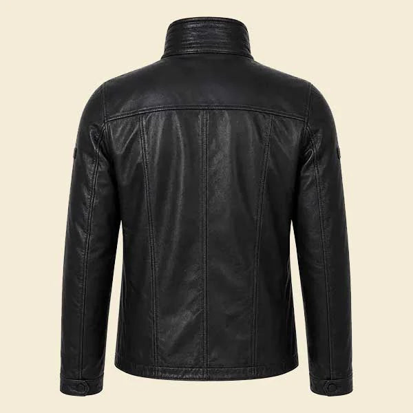 Black leather jacket on a beige background