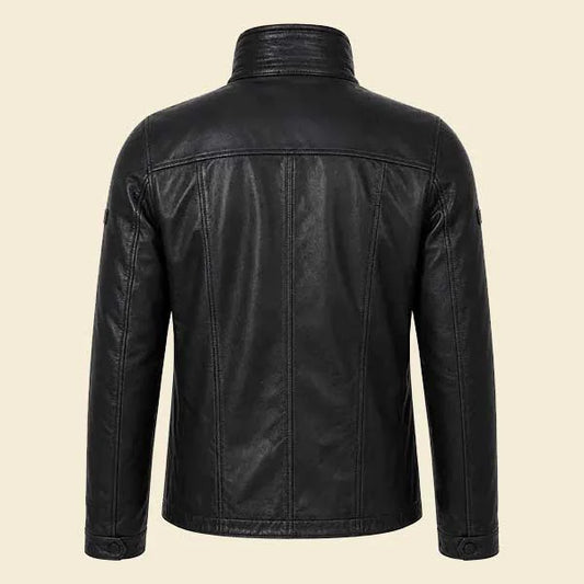 Black leather jacket on a beige background