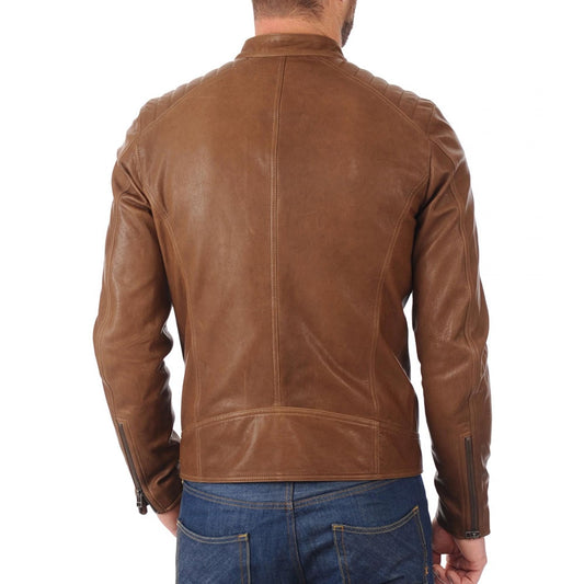 Men Brown Biker Real Leather Jacket