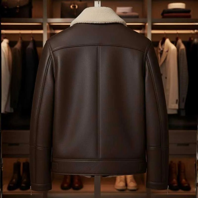 Men's Brown Leather B3 Bomber Shearling Aviator Jacket