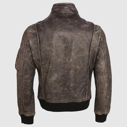 Distressed Brown Mens Real Leather Jacket, Streetwear Leather Coat Vintage Look