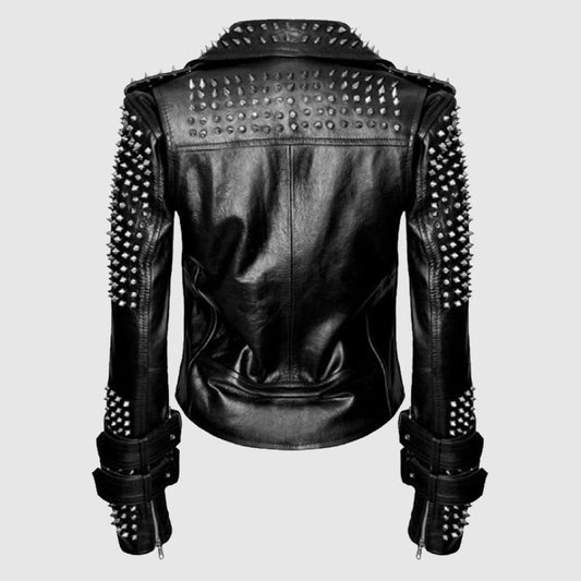 Punk Silver Spiked Studded Leather Jacket