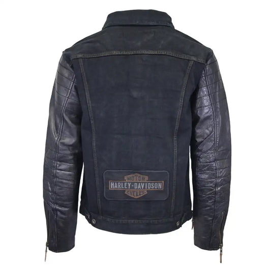 Harley-Davidson Men’s Denim & Leather Sleeve Button Up Jacket back