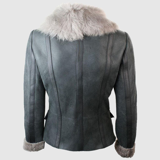 Women Biker shearling leather jacket