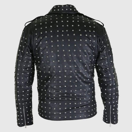 Marlon Black Brando Men Studded Leather Jacket