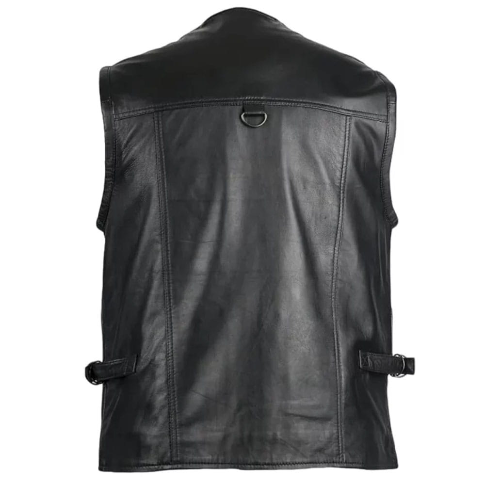 Men’s Black V-Neck Hunting Leather Vest