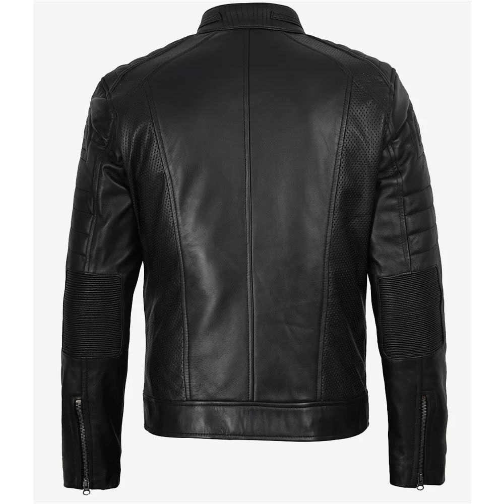 Men’s Black Lambskin Leather Cafe Racer Jacket