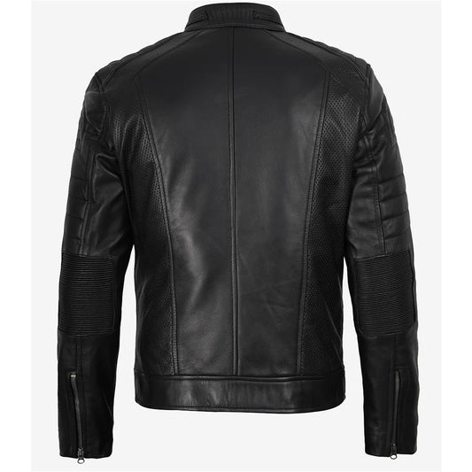 Men’s Black Lambskin Leather Cafe Racer Jacket