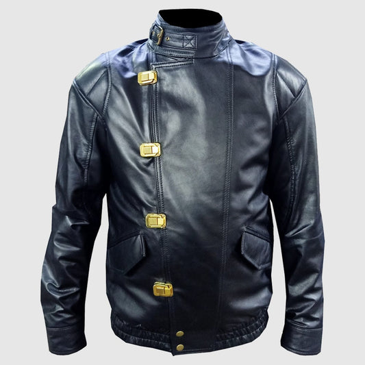 Capsule Logo Pill Bomber Black Leather Jacket