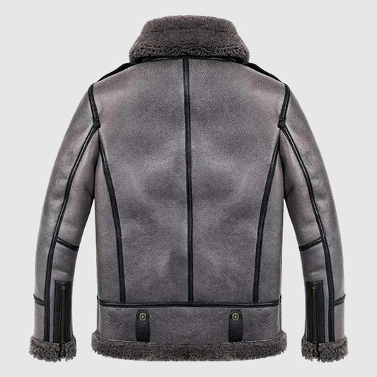 Mens B3 Bomber Aviator WWII Pilot Real Sheepskin Silver Leather Jacket