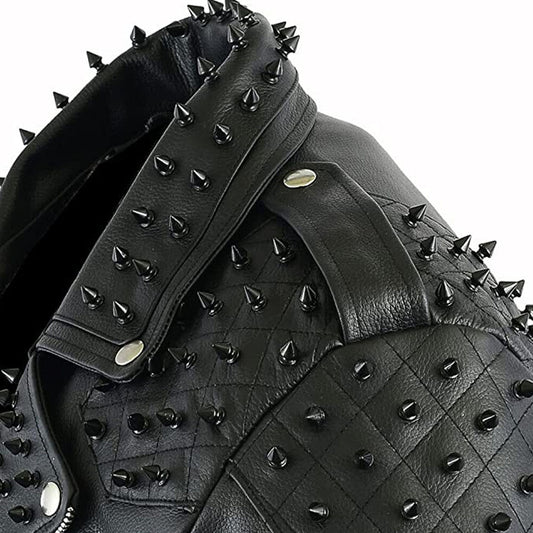 Multipocketed Original Leather Jacket with black spike