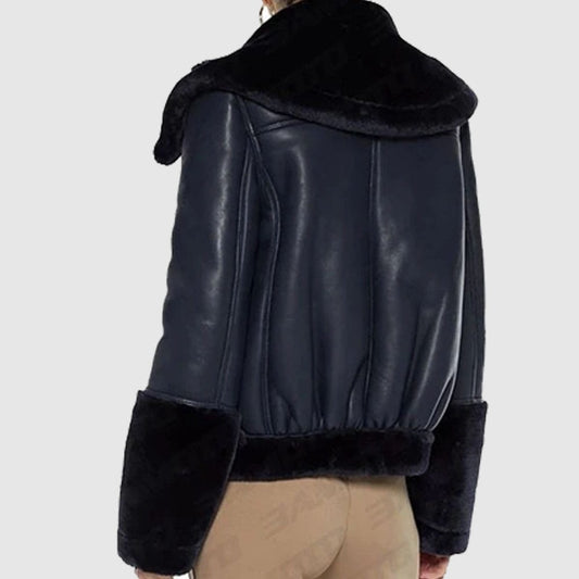 Navy Blue Lambskin Leather Coat