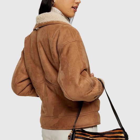 Nutty Brown Shearling Leather Jacket