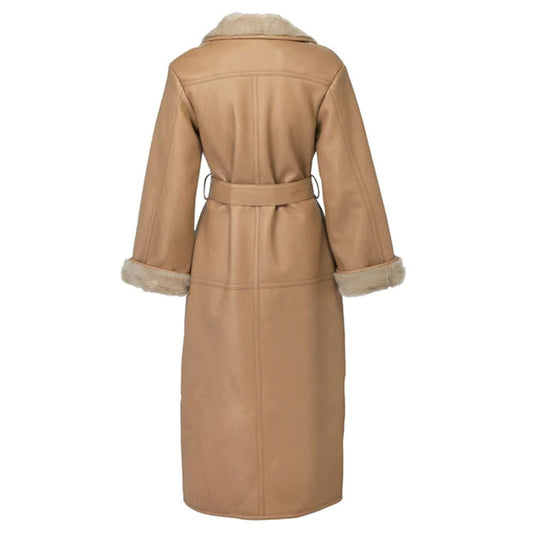 Violet Camel Reversible Bonded Genuine Leather & Faux Fur Coat