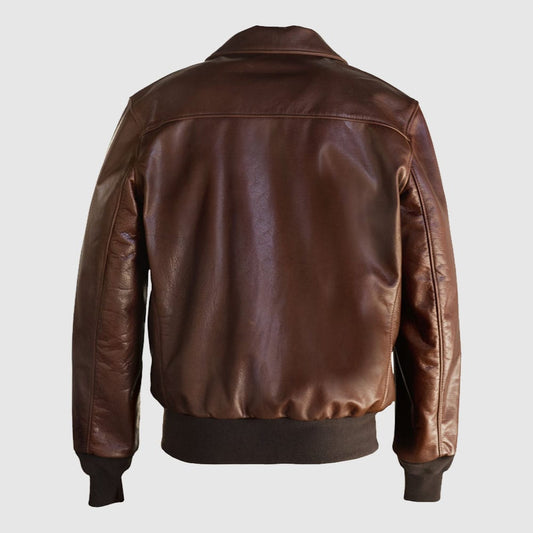 Waxed Natural Pebbled Cowhide Leather Flight Jacket
