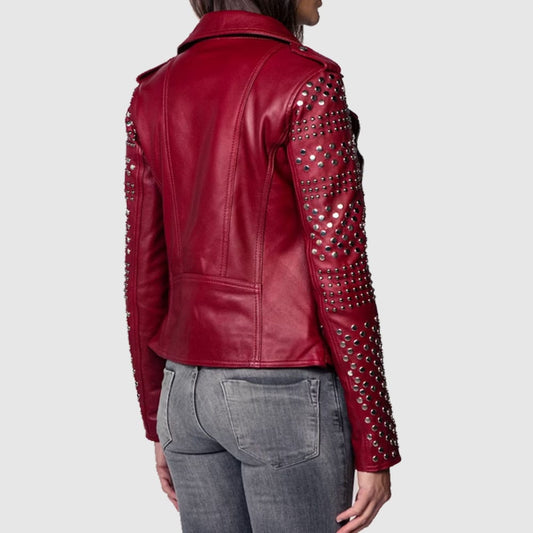 Women silver Studded Leather Jacket