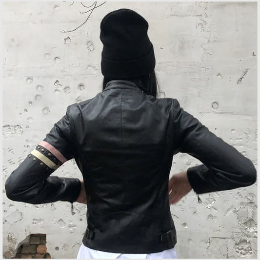 black studded leather jacket women