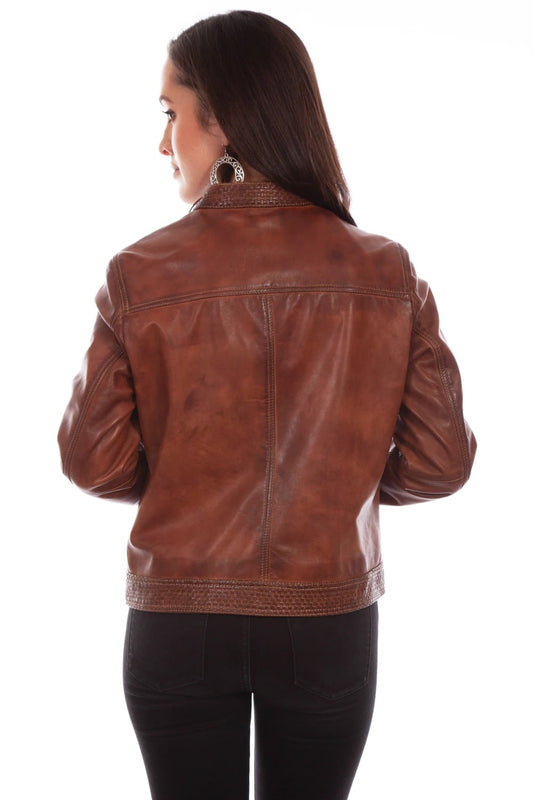 distressed Brown genuine Leather Cafe Racer Jacket