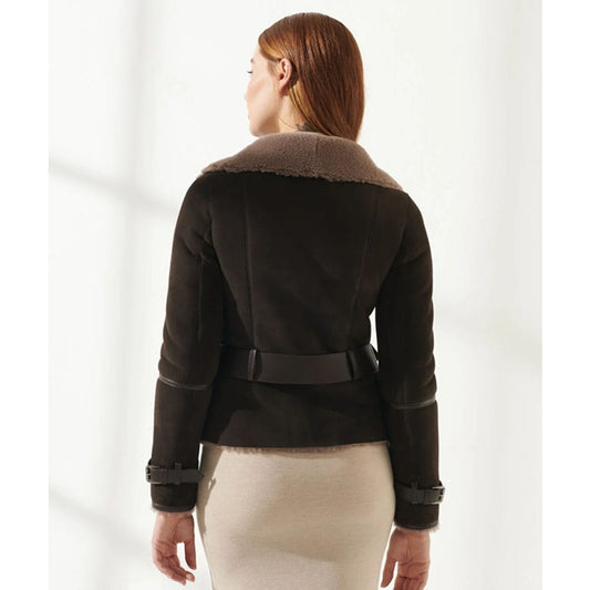 Women's Choco Brown Shearling Leather Jacket