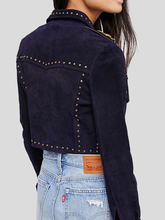 Womens Cropped Leather Jacket with Studs