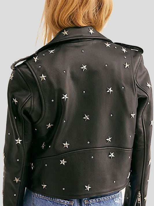 Womens Cropped Studded Leather Jacket