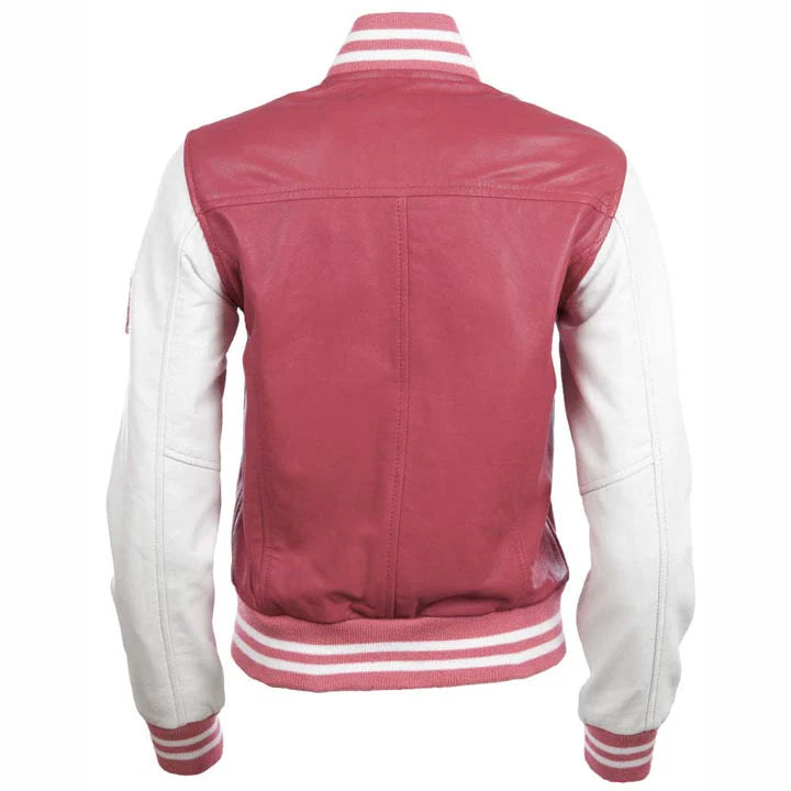 Women's Leather Varsity Letterman Bomber Jacket