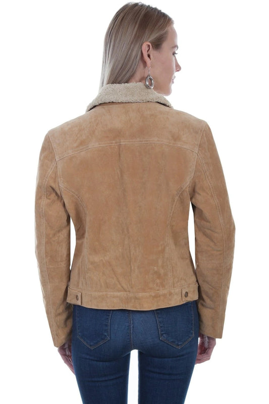 Womens Old Rust Suede Faux Fur leather Jacket