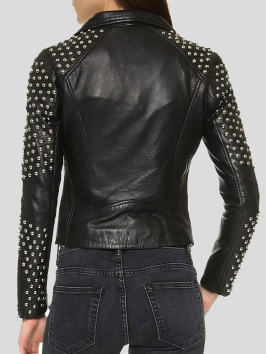 Womens Studded Black Leather Motorcycle Jacket