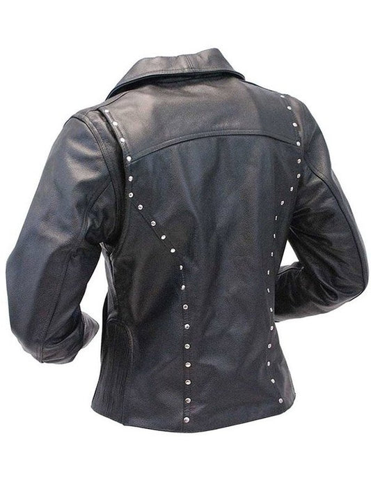Womens Studded Leather Biker Jacket