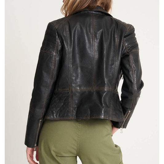 Women’s Washed Clara Leather Biker Jacket