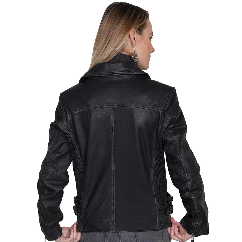 Womens Black Leather Motorcycle Jacket