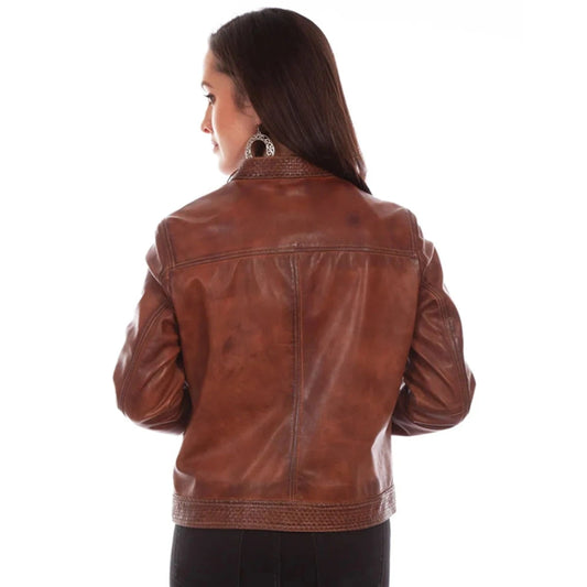 Womens Antique Brown Lamb Leather Cafe Racer Jacket