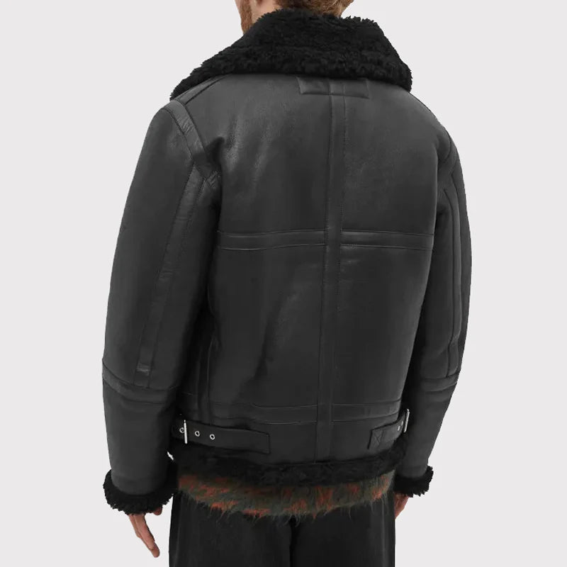 Classic Men's All Black Shearling Jacket - Timeless Style