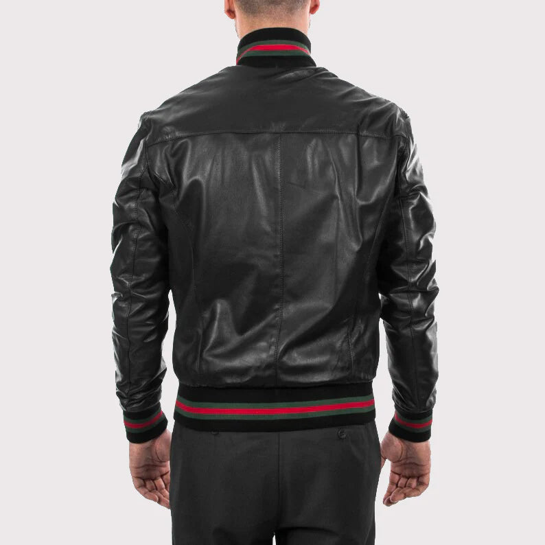 Men's Black Lambskin Bomber Leather Jacket