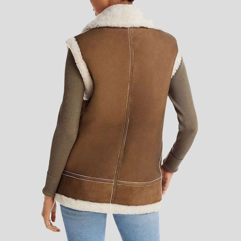 Elegant Vintage Brown Shearling Fur Vest