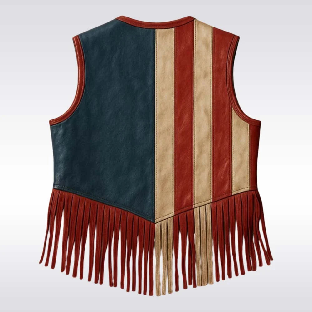 Vintage USA Leather Fringe Vest - Unisex Western Biker Style