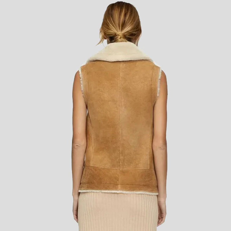 Women Brown B3 Bomber Shearling Aviator Vest
