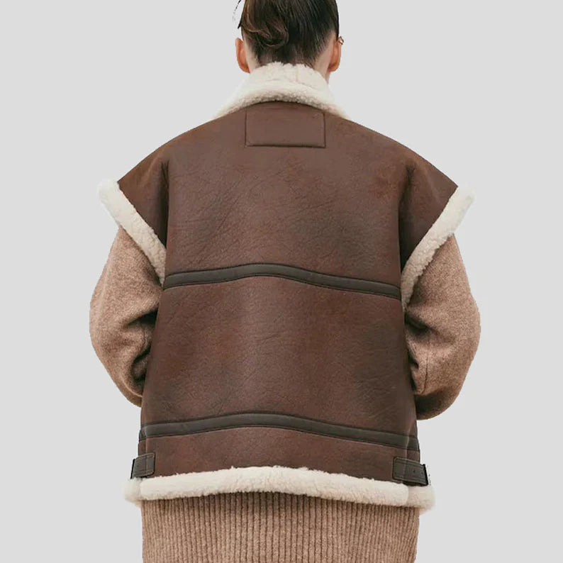 Women Chocolate Brown RAF B3 Bomber Sheepskin Leather Vest