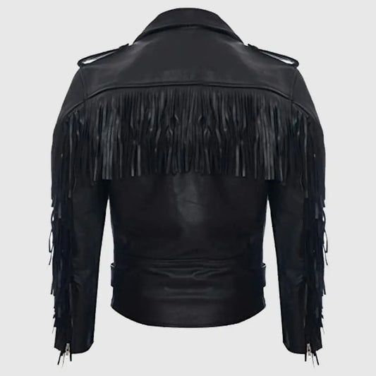 Mens Fringe Hide Leather Brando Tasseled Motorcycle Jacket Retro Biker
