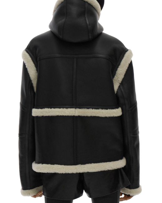 Helmut Lang Women's Black Aviator Hooded Shearling Jacket