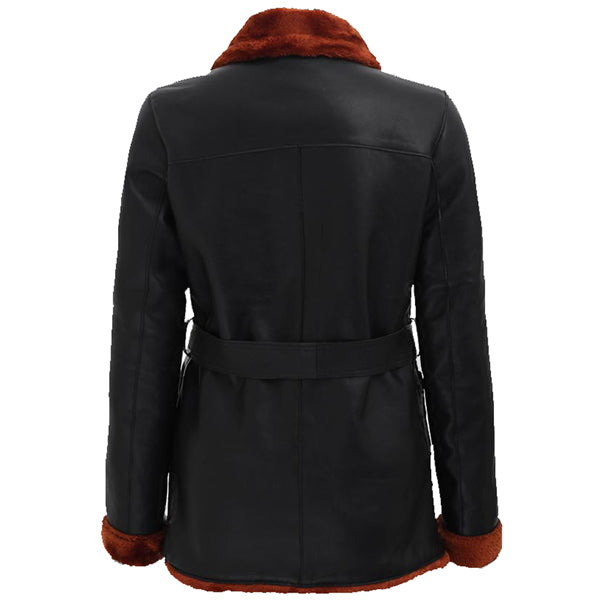 Womens Brown Shearling Leather Coat