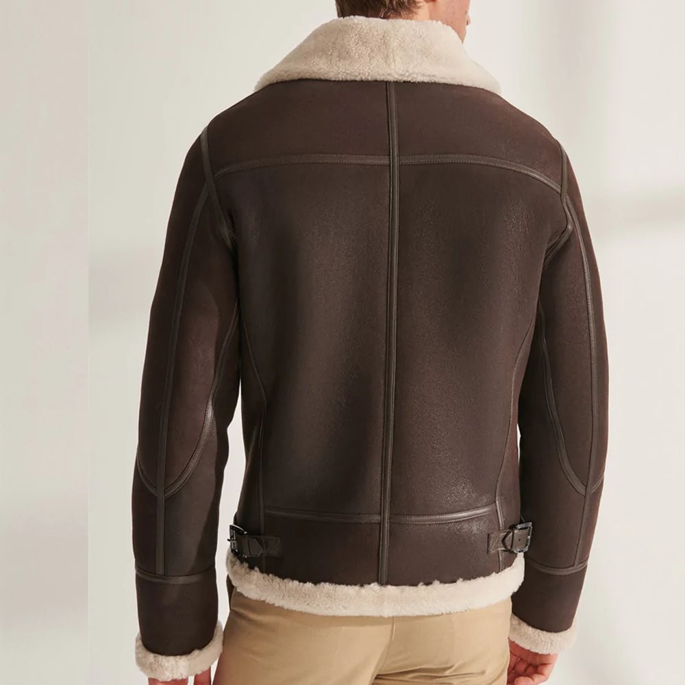 Men Brown Pilot Shearling Leather Aviator Jacket