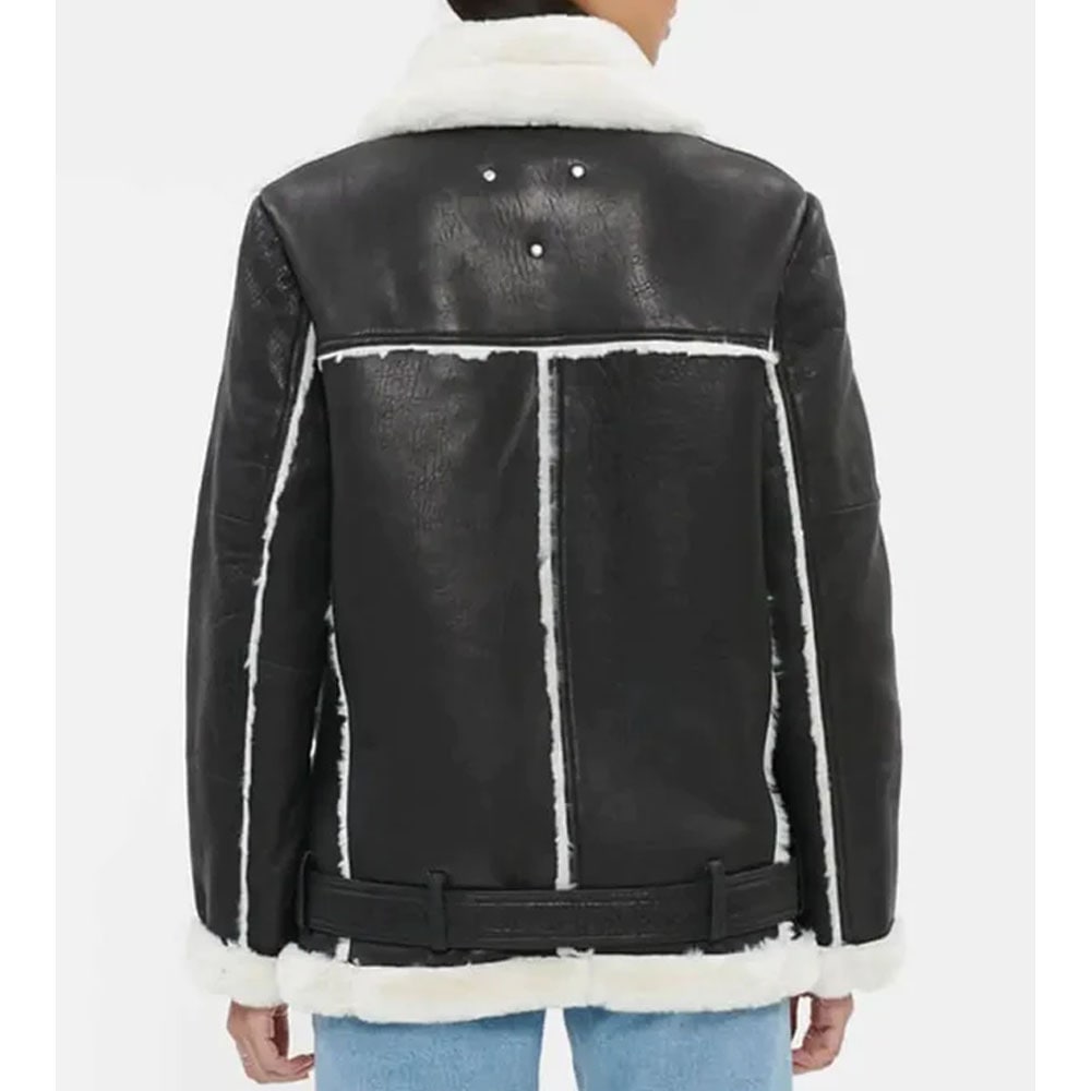 Women's Black Oversized Shearling Leather Jacket