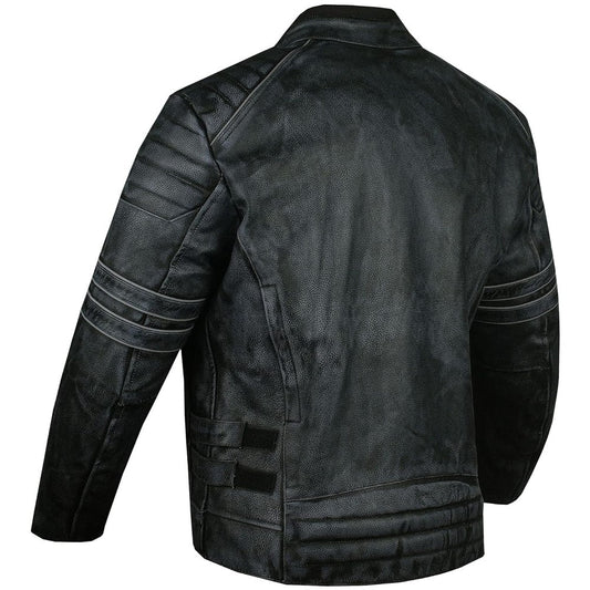 Leather Motorcycle Distressed Cowhide Leather Armor Black Jacket