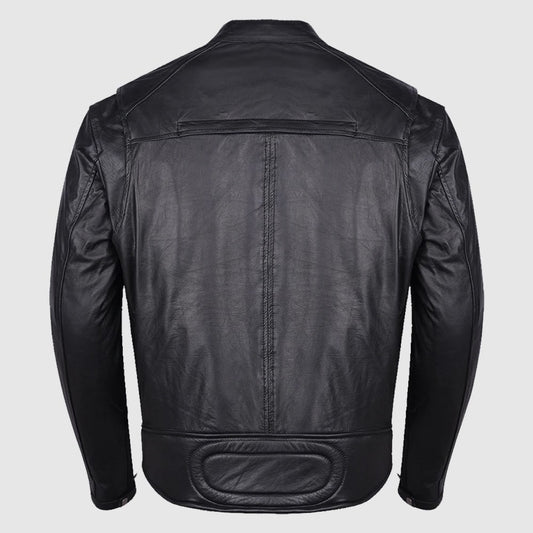 Mens Black Leather Biker Scooter Jacket
