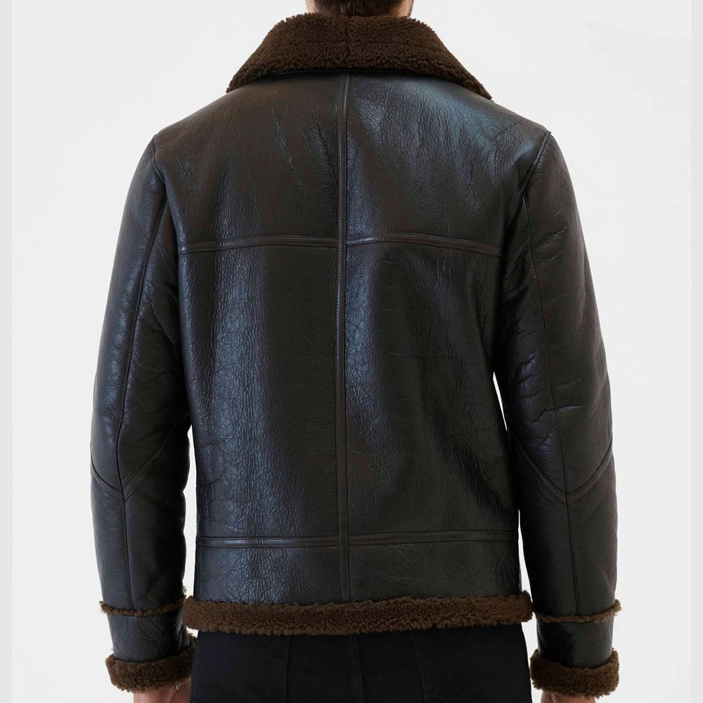 Men Aviator Tobacco Brown Shearling Jacket