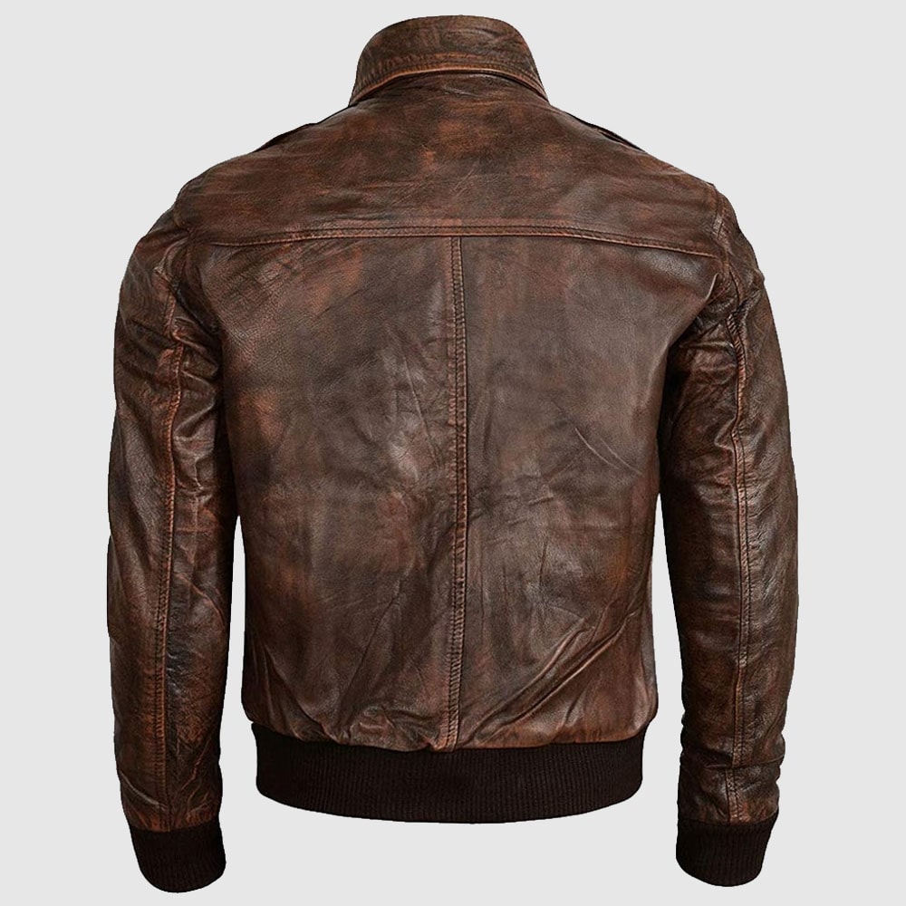 Men's Flight Bomber Air Force A2 Brown Sheepskin Distressed Leather Jacket