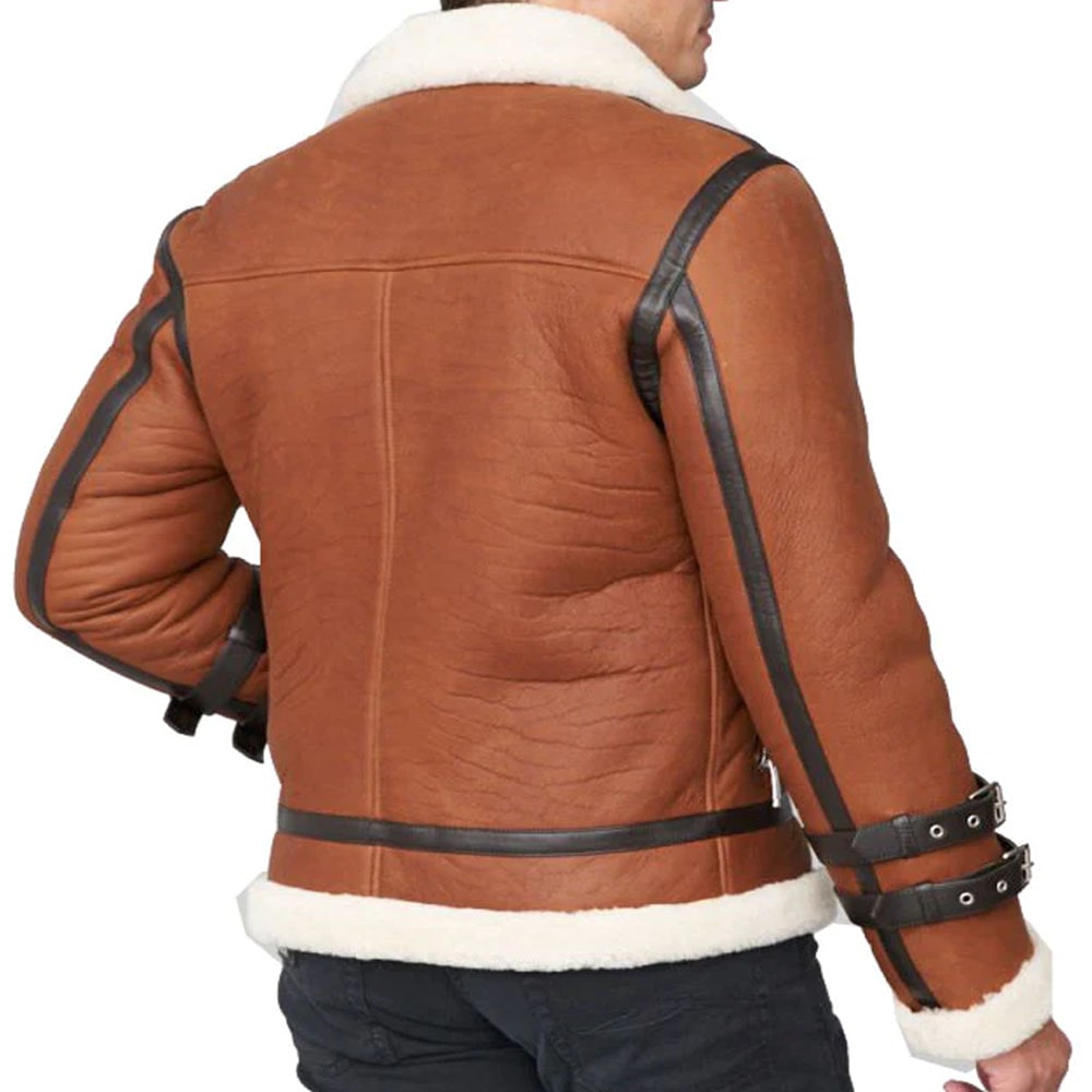 Shearling Sheepskin Moto Jacket Brown